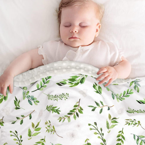 BORITAR Floral Leaf Baby Blanket for Boys Girls Super Soft Double Layer Minky with Dotted Backing for Nursery Stroller Crib Bed Newborns Spring Su...