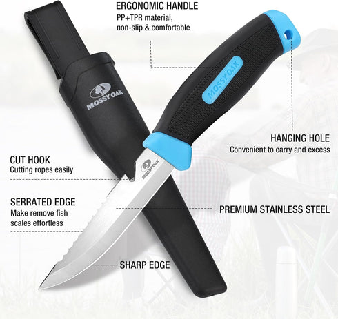 Mossy Oak Fishing Knife & Bait Knife, 4" Fish Fillet Knife with Protective Sheath, Razor Sharp 5Cr15MoV Stainless Steel Blade, Ergonomic Non-Slip ...