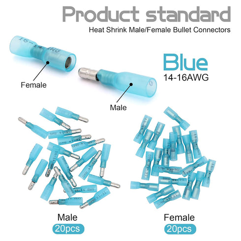 120PCS Heat Shrink Bullet Connectors Kit,Waterproof Electrical Female & Male Bullet Butt Terminals(12-10AWG,14-16AWG,18-22AWG)...