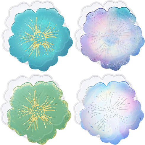 CCOZN 4 PCS Flower Silicone Coaster Molds for Epoxy Resin - Agate Cup Mat Mold for Resin Casting - DIY Craft Making...