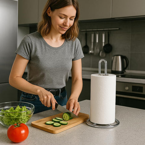 Creative Home Heavy Duty Metal Paper Towel Holder | Standing Roll Dispenser for Kitchen, Dining Countertops, Bathroom, Stable Base, 4.8" Diam × 11...