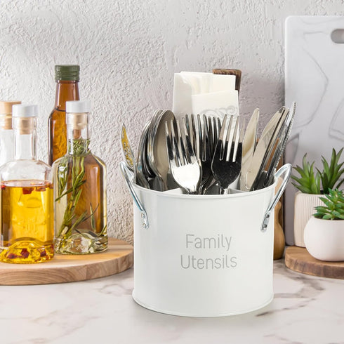4 Compartment Kitchen Utensil Holder, 5.7 Inch Large Metal Utensil Caddy for Countertop, Utensil Crock Organizer with Removable Divider, Silverwar...