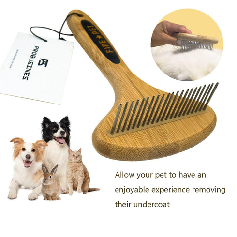 PROBUSINES-Bamboo Pet Brush, Dog Dehairing Rake - Knot Detangling For Dogs, Cats, Any Long-Haired Pet Breed - Undercoat Rake For Shedding And Goom...