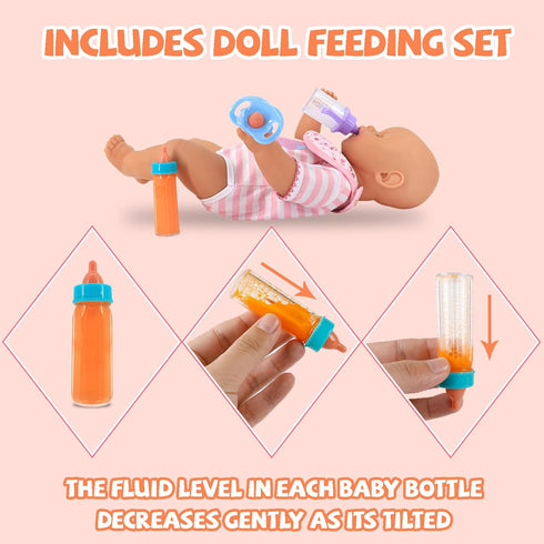 4Pcs Doll Diapers Doll Underwear for 14-18 Inch Baby Dolls Reusable Diapers Set with 3 Pcs Doll Feeding (Milk & Juice Bottles Toy Pacifier)...
