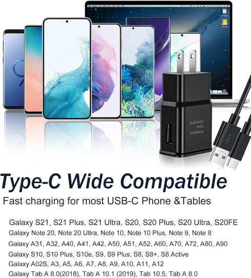 Type C Charger Fast Charging, 2 Pack Adaptive Fast Charger USB C Android Phone Wall Charger Block with 6FT+6FT+1.5FT Charge Cable for Samsung Gala...