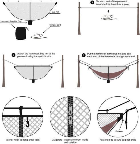 TOBWOLF Camping Hammock Net, Lightweight Outdoor Mosquito Net, 360 Degree Protection Polyester Netting with Dual Sided Zipper & Rope & Storage Bag...
