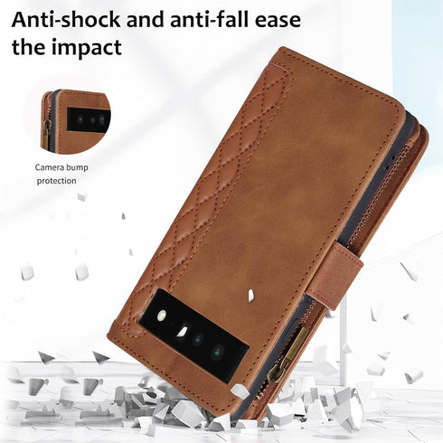 Asuwish Phone Case for Google Pixel 6 Pro Wallet Cover with Tempered Glass Screen Protector and Wrist Strap Flip Zipper Credit Card Holder Stand C...