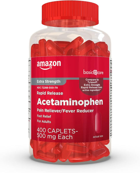 Amazon Basic Care Rapid Release Acetaminophen Caplets 500 mg, Extra Strength Pain Reliever and Fever Reducer, 400 Count...