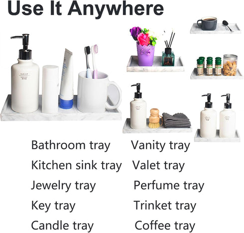 DNC Bathroom Tray for Counter, 2PC 7.9" Silicone Vanity Tray for Countertop, Kitchen Sink Soap Tray for Dish Holder Dispenser Toilet Tank Desk Org...