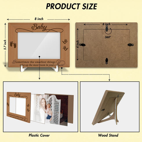 Wood Picture Frame with Wood Stand, Footprint Photo Frame Tabletop Display - Baby, Shelf Desk Decor Gift for Pregnant Mom New Dad Mother-to-be, Ho...