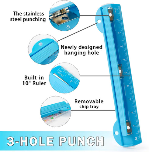 WorkLion Hole Puncher 3 Ring – Blue Portable Metal Hole Punch Single for Binder, 5 Sheet Capacity...