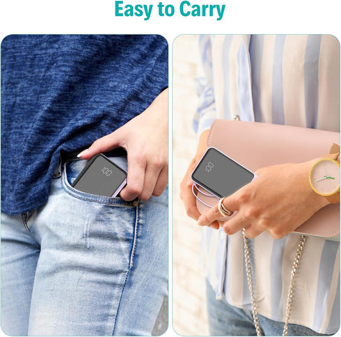 Portable Charger with Built in Cables,10000mAh Slim USB C Power Bank,5 Output 3 Input LED Display High Speed External Battery Pack Travel Phone Ch...