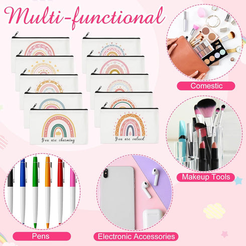 24 Pcs Rainbow Cosmetic Bags Motivational Quotes Makeup Bag Inspirational Makeup Pouch with Zipper Inspirational Gifts for Women Coin Purse for Te...