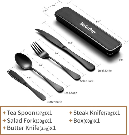 Travel Cutlery Set with Case Portable Silverware Utensils Set,5-pieces Stainless Steel Reusable Flatware Set Cutlery Set for Camping Picnic Hiking...
