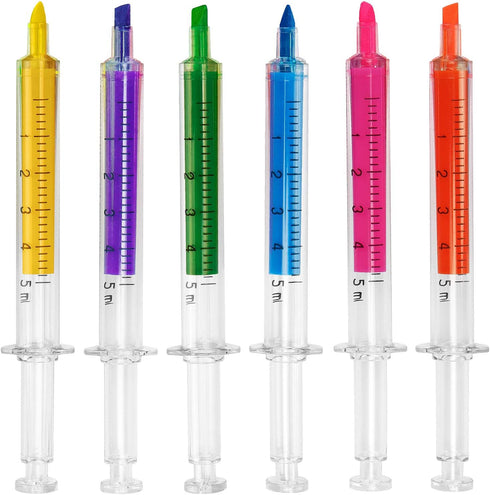 6 Syringe Ballpoint Pens + 6 Syringe Highlighters, Syringe Pen Multi Color Novelty Pen for Student School Supplies(12 Pack)...