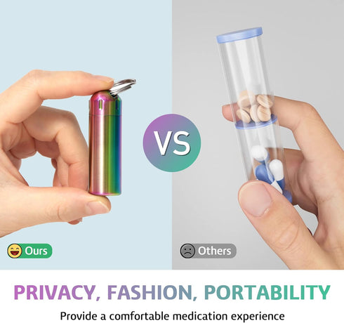 Pill Organizers, Waterproof Single Chamber Stainless Steel Travel Small Pill Box, Keychain Pill Holder Container for Purse or Pocket...