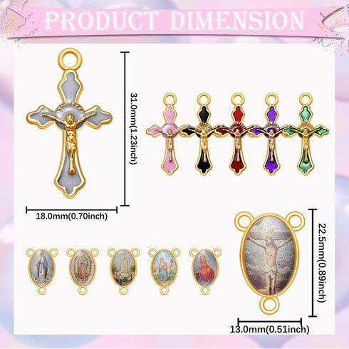 60Pcs/30Set Rosary Making Kits Supplies Religion Cross and Center Medal Charms Alloy Picture Jesus Enamel Pendant for Diy Prayer Necklace Jewelry...