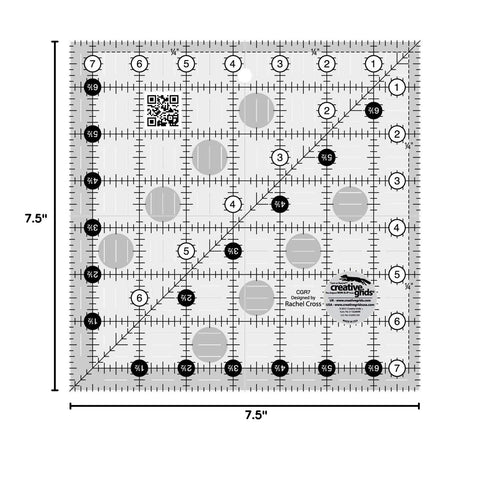 Creative Grids Quilt Ruler 7-1/2in x 7-1/2in Square – CGR7 – Made in USA, Non-Slip Grip Acrylic Quilting, Sewing, Crafting, Patchwork Ruler for Me...