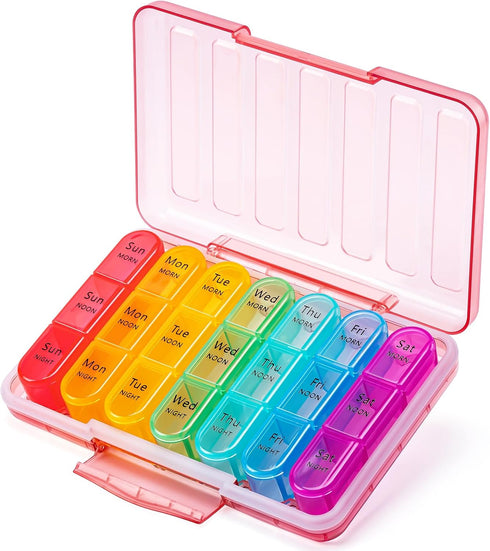 Odaro Pill Organizer 3 Times a Day - Portable Weekly Medicine Box, Waterproof Weekly Medicine Box for Fish Oils, Vitamin, Supplements (Pink)......