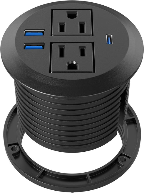 Recessed Power Grommet with AC Outlets, 20W Fast Charging USB-C Port - Flush-Mount for Desktop,Workspace Essential Desk Outlet...