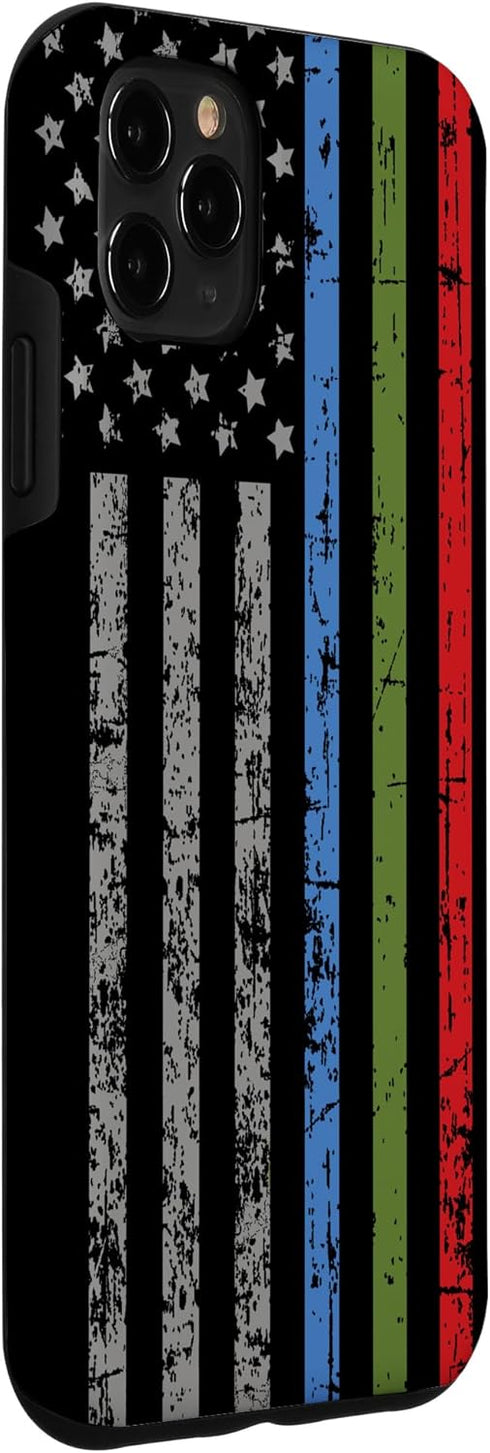 iPhone 11 Pro Max Police Military and Fire Thin Blue Green Red Line Flag Case...