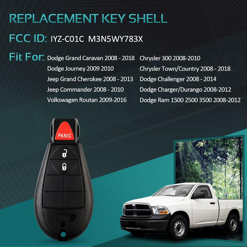 Key Fob Replacement Key Fob for Dodge Grand Caravan 2008-2012, Key Fob for Challenger Charger Durango for Ram 3 Button M3N5WY783X 433Mhz...