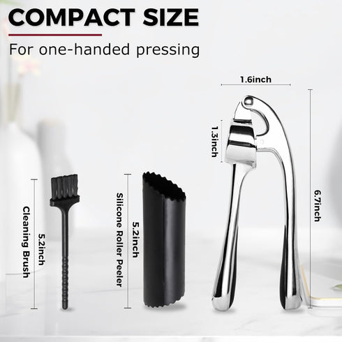 Kitessensu High Effective Premium Garlic Press Set, With Silicone Garlic Peeler & Brush, Heavy Duty Garlic Mincer, Easy to Squeeze and Clean, Rust...