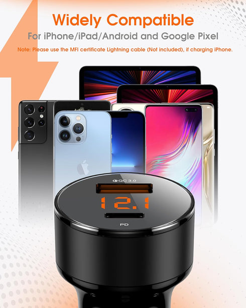 Car Charger Adapter, ZeeHoo USB C Car Charger QC 3.0&PD Dual Port 45W Fast Charging for Apple iPhone 14 13 12 11 Pro Max, Samsung Galaxy S23 Ultra...