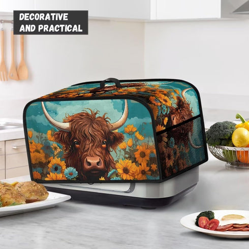 Highland Cow Slow Cooker Bags Cattle Wildlife Slow Cooker Dust Cover Woodland Cow Air Fryer Cover Dust Cover Top Handle and Mesh Pockets...