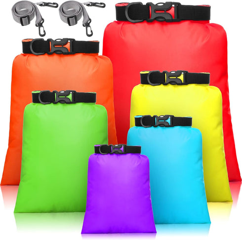 Waterproof Dry Bag Set 15 L+ 8 L +5 L+4 L+3 L+ 2 L Lightweight Sacks and Long Adjustable Shoulder Strap for Kayaking, Rafting, Boating, Hiking, Ca...