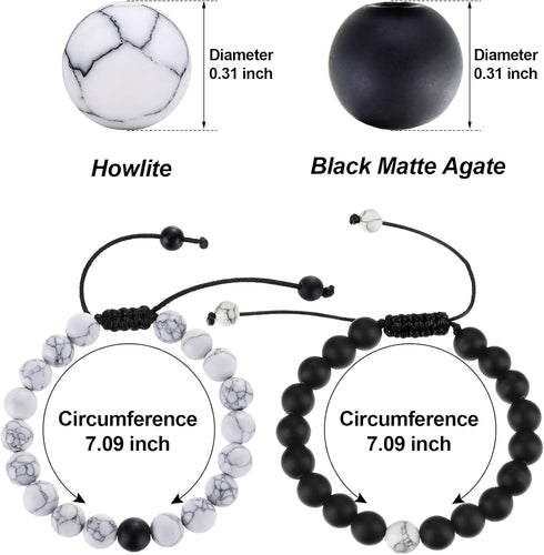 BBTO Howlite Bracelet Black Matte Agate Bracelet Couples Bracelet Distance Bracelet Energy Beads Bracelet for Valentine's Day Present...
