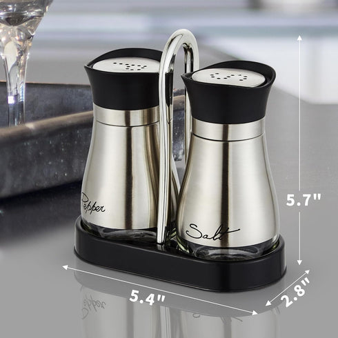 Lonffery Salt and Pepper Shakers Set, Stainless Steel Salt Containers with Glass Bottle for Table, RV, Camp, BBQ, Set of 2...