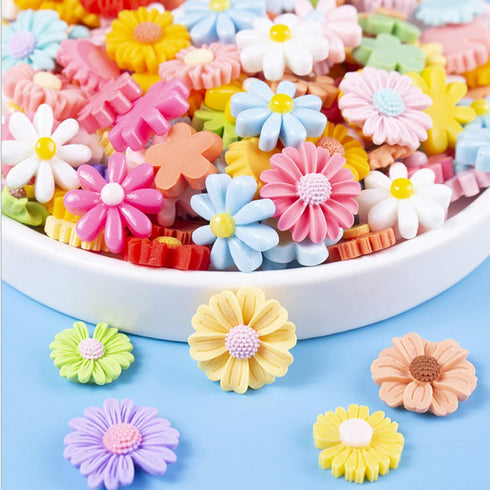 100Pcs Flower Daisy Slime Charms Set Easter DIY Craft Mixed Making Resin Jewery Charms Embellishments Flatback Resin Charms Flower Cabochons for D...