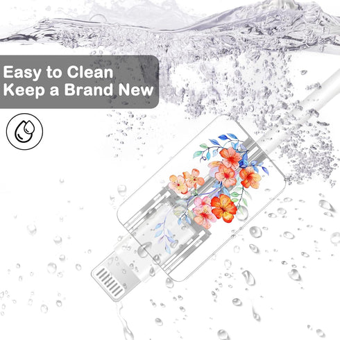 Cute Floral Cable Protector for iPhone Charger Red Rose Wild Flower Bouquet Butterfly Cherry Blossoms Pattern 4 pcs Set Charging Cord Phone Saver....