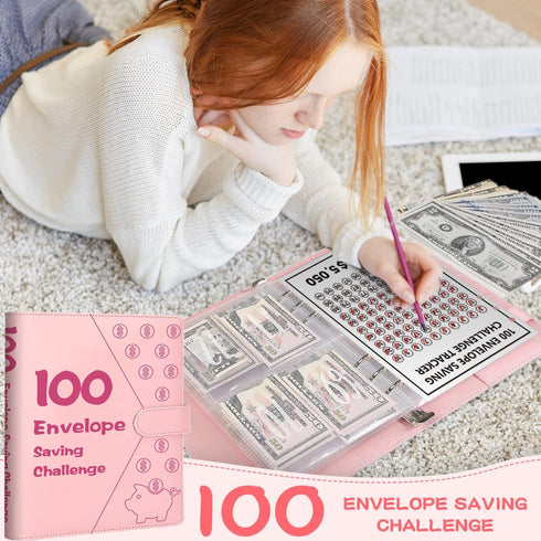 100 Envelopes Money Saving Challenge Binder, A5 Budget Binder with Cash Envelopes, Savings Challenges Budget Book to Save $5,050, Budget Planner f...