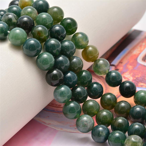 NCB 200PCS 8mm Natural Green Moss Agate Gemstone Round Spacer Loose Beads for Jewelry Making with Crystal Stretch Cord (Green Moss Agate, 8mm 200B...