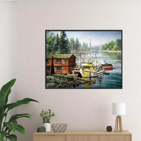 MOER SKY Fishing Boats 5D Diamond Painting Kits for Adults and Kids, Ship Full Drill Round Diamond Art Painting with Round Diamonds DIY Painting K...