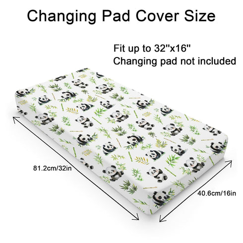 Watercolor Panda Green Leaves Baby Changing Pad Cover Sheets for Boy Girl 32''x16'' Cute Bear Unisex Fitted Diaper Changing Table Sheets Soft Brea...