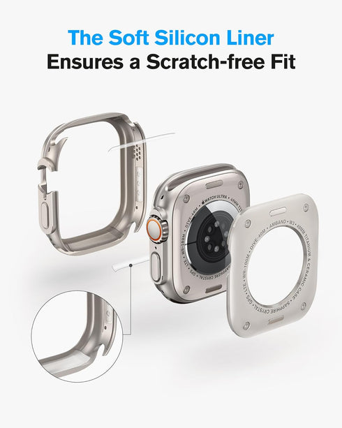 amBand Metal Case Screen Protector for Apple Watch Ultra 2/Ultra 49mm, W3 Rugged Bumper Thin Frame + 9H Tempered Glass Film + Ceramic-Like Back Co...