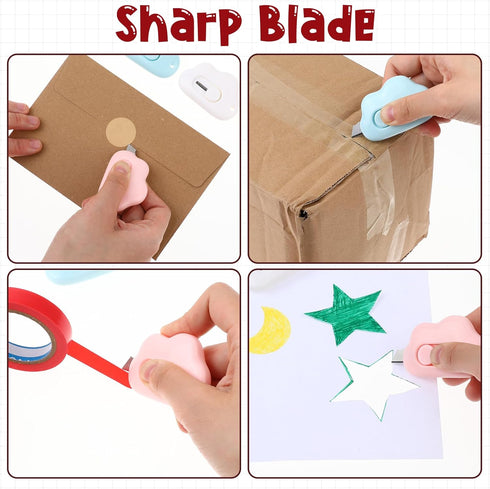 Cute Retractable Box Cutter Cloud Shaped Mini Box Cutters Utility Knives Art Cutter Package Opener Tool for Office, Home, DIY Crafts (Blue&White&P...
