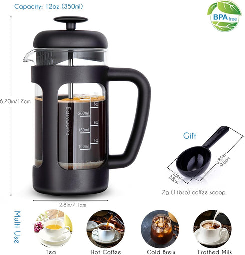 Easyworkz French Press 12 oz Coffee Tea Maker with Borosilicate Glass,Soft Grip Handle...