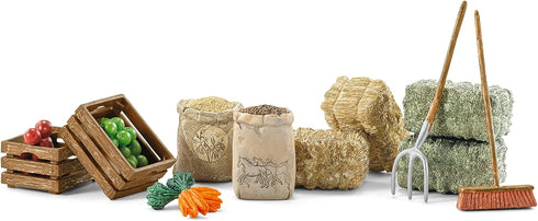 Schleich Horse Club 14pc. Toy Feed and Accessory Set for Horses and Animals - Detailed Hay, Straw, and Carrot Horse Feed, for Education and Imagin...