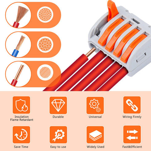 Delgada 65PCS Compact Lever Wire Connector Nuts kit,Reusable 2/3/4/5 Port Push-in Wiring Terminals kit for Stranded Solid and Flexible Wires Quick...