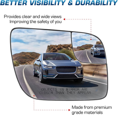 Youxmoto Side Mirror Glass 2011-2017 Fit For Ford Explorer Passenger Right Heated Side View Mirror Glass, with Rear Holder, Fit For BB5Z17K707A...
