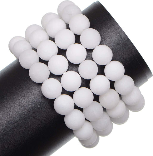 10mm Natural Matte White Alabaster Round Gemstone Frosted 80Pcs Loose Beads for Jewelry Making Bracelet with Stretch Beading Cord LPBeads...