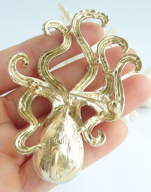 Sindary Unique 3.15" Austrian Crystal Octopus Brooch Pin Pendant BZ5097...