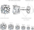 18K White Gold Plated 4 Pong Round Clear Cubic Zirconia Stud Earring Pack of 6 Pairs (6 Pairs)...