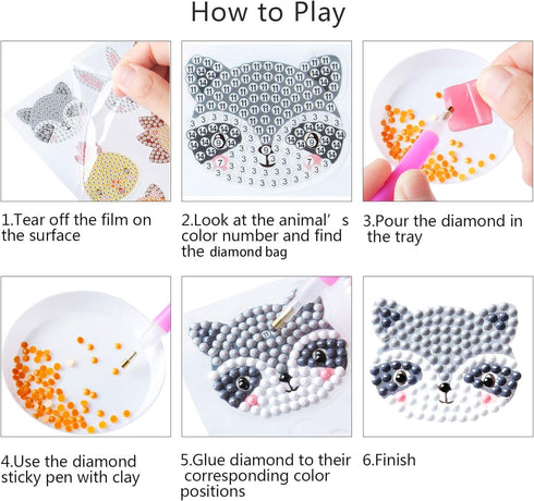 sinceroduct 5D DIY Kids Animal Diamond Stickers Kits for Boys Girls Beginners...