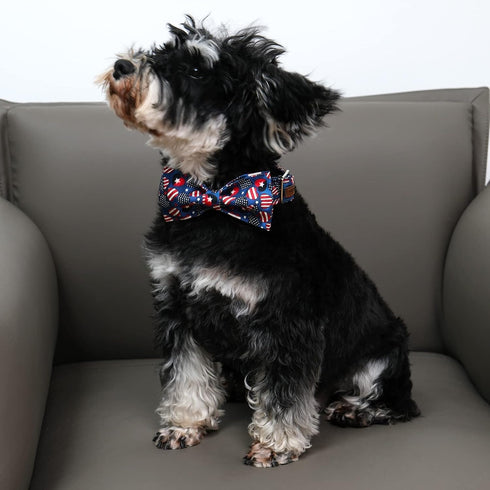 MR. CHUBBYFACE American Flag Dog Collar 4th of July Dog Collar with Bow Adjustable Star Dog Collar Bowtie for Small Medium Large Dogs...