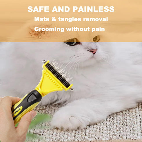 Pet Dematting Comb - 2 Sided Undercoat Rake for Cats & Dogs - Safe Grooming Tool for Easy Mats & Tangles Removing - Medium and Long Haired Cats Do...